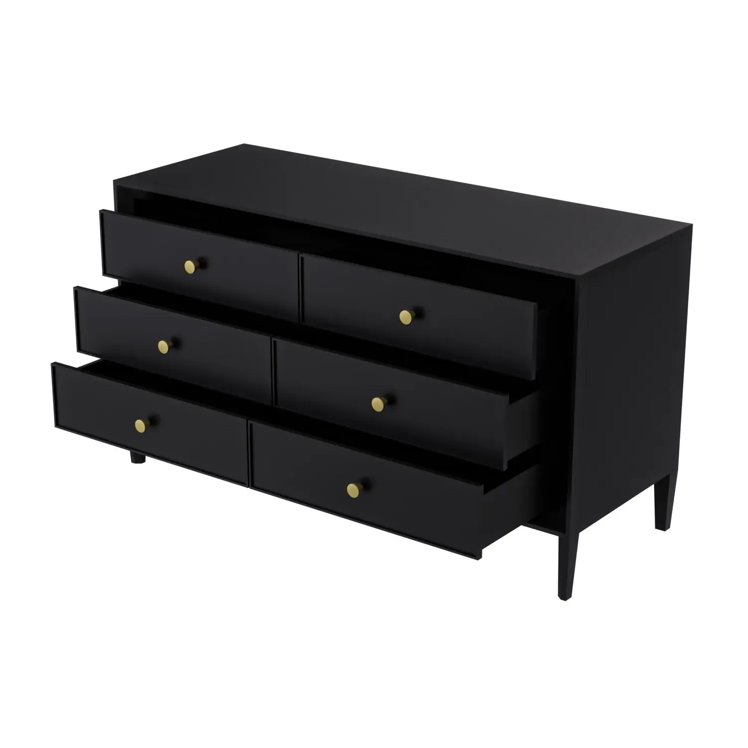 6-Drawer Wide Chest of Drawers - Black, Pine