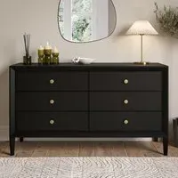 6-Drawer Wide Chest of Drawers - Black, Pine