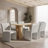 6-Seater Dining Set with Chairs - Oak, Chenille
