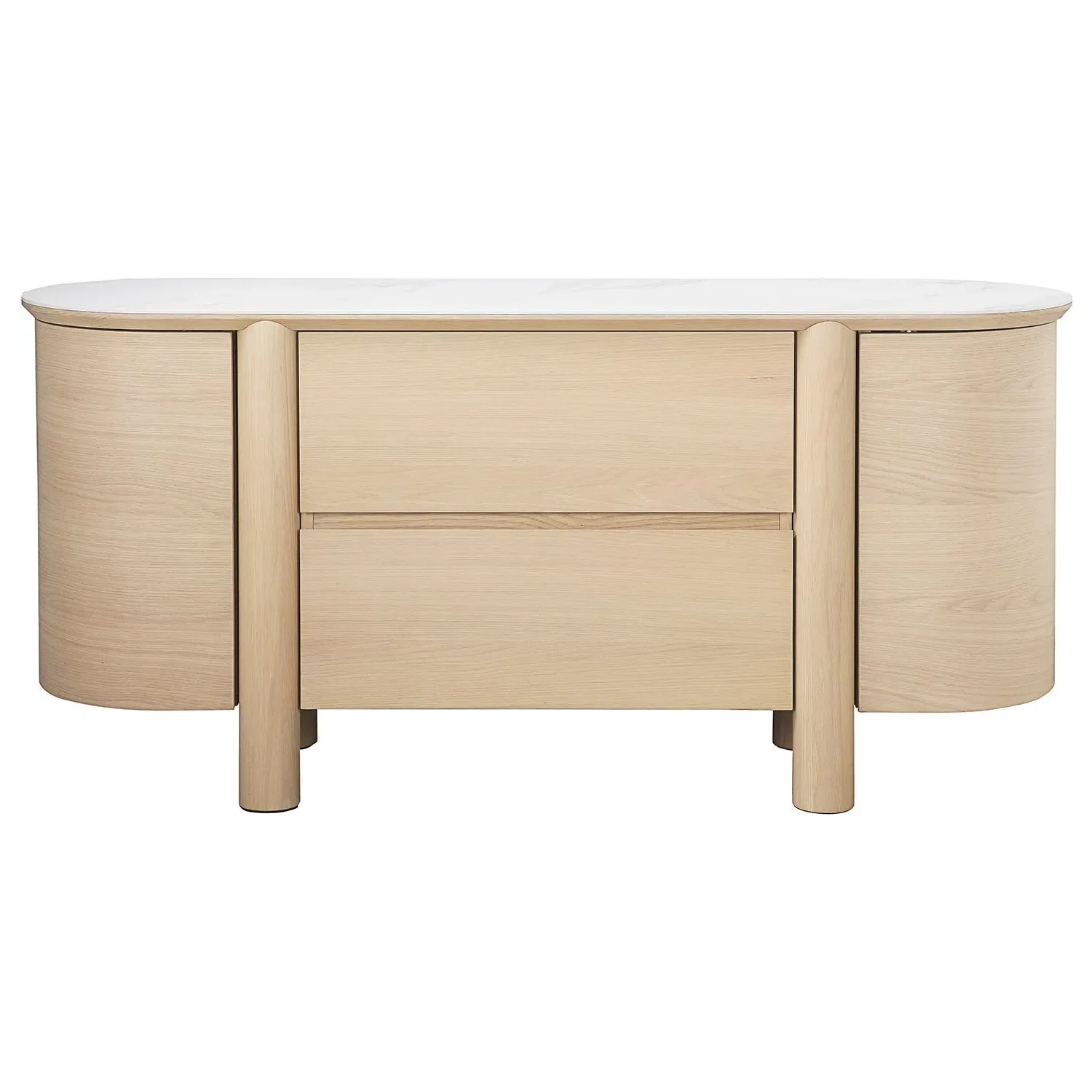 Large Curved Sideboard with Marble Top - Brown, Oak