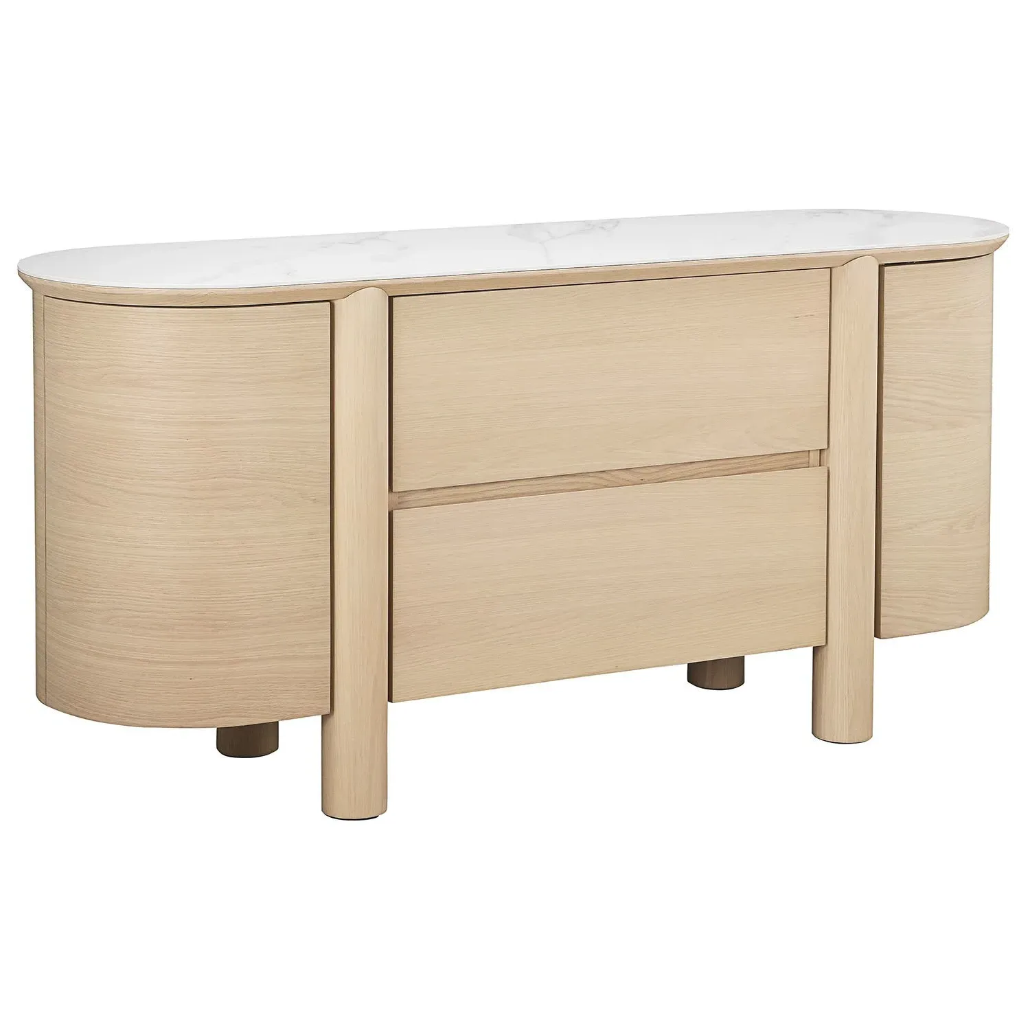 Large Curved Sideboard with Marble Top - Brown, Oak