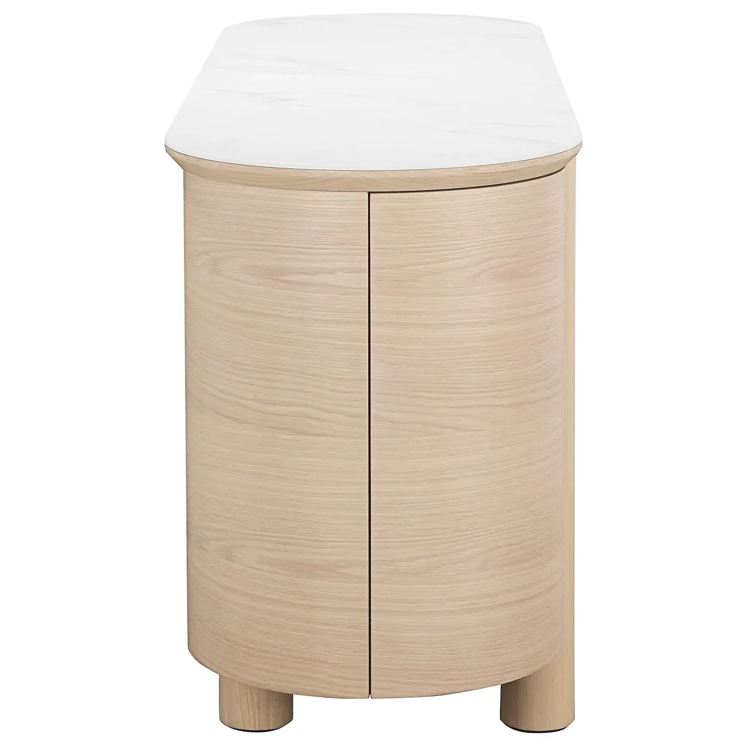 Large Curved Sideboard with Marble Top - Brown, Oak