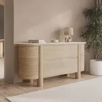 Large Curved Sideboard with Marble Top - Brown, Oak