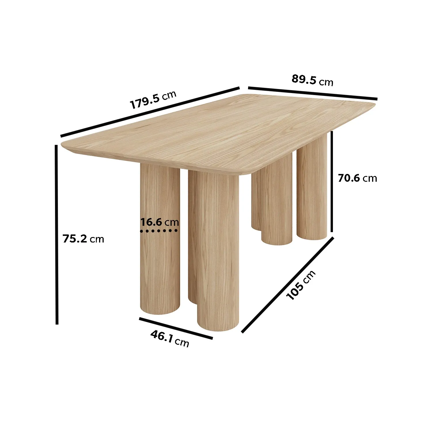 Large Dining Table with Pillar Legs - Brown, Oak