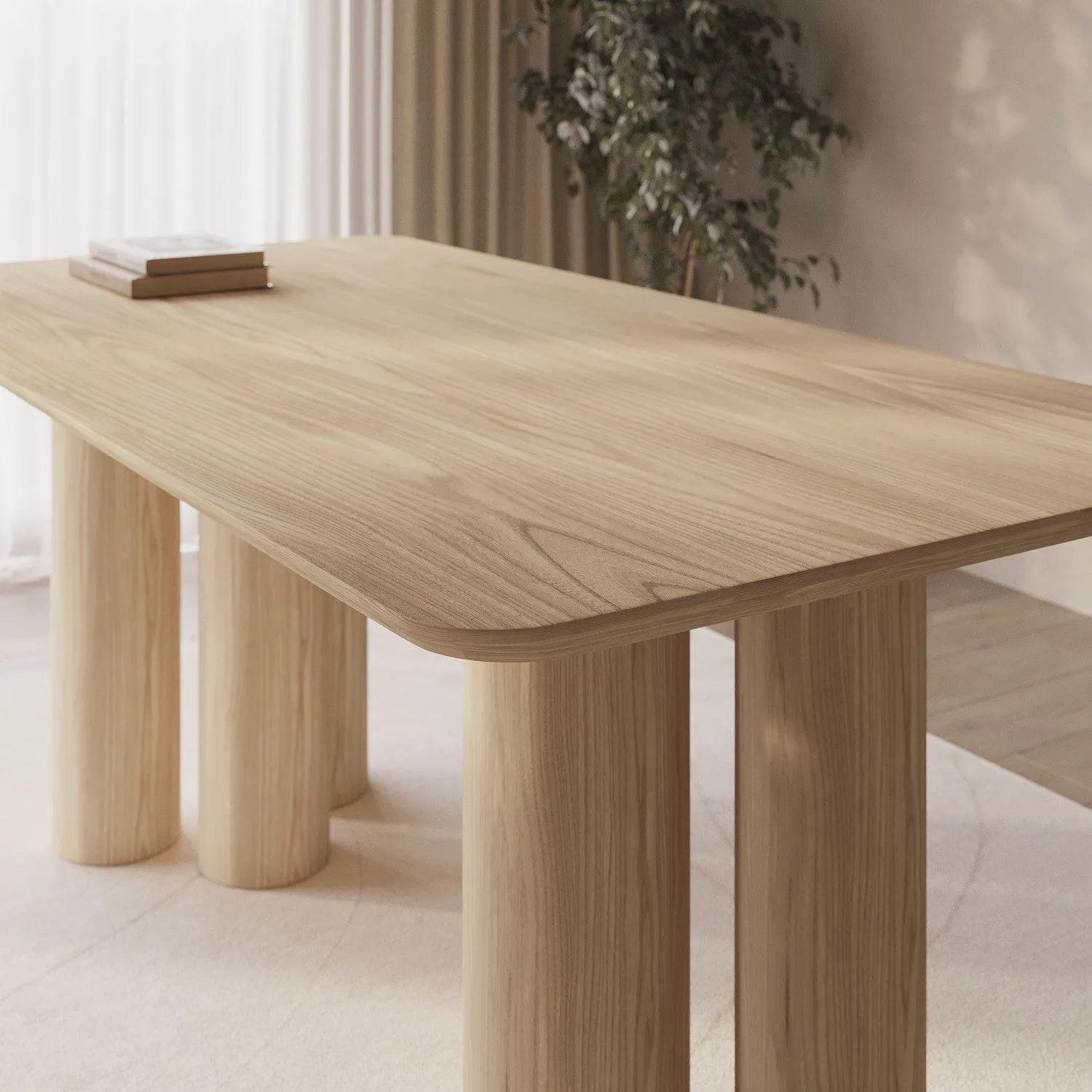 Large Dining Table with Pillar Legs - Brown, Oak