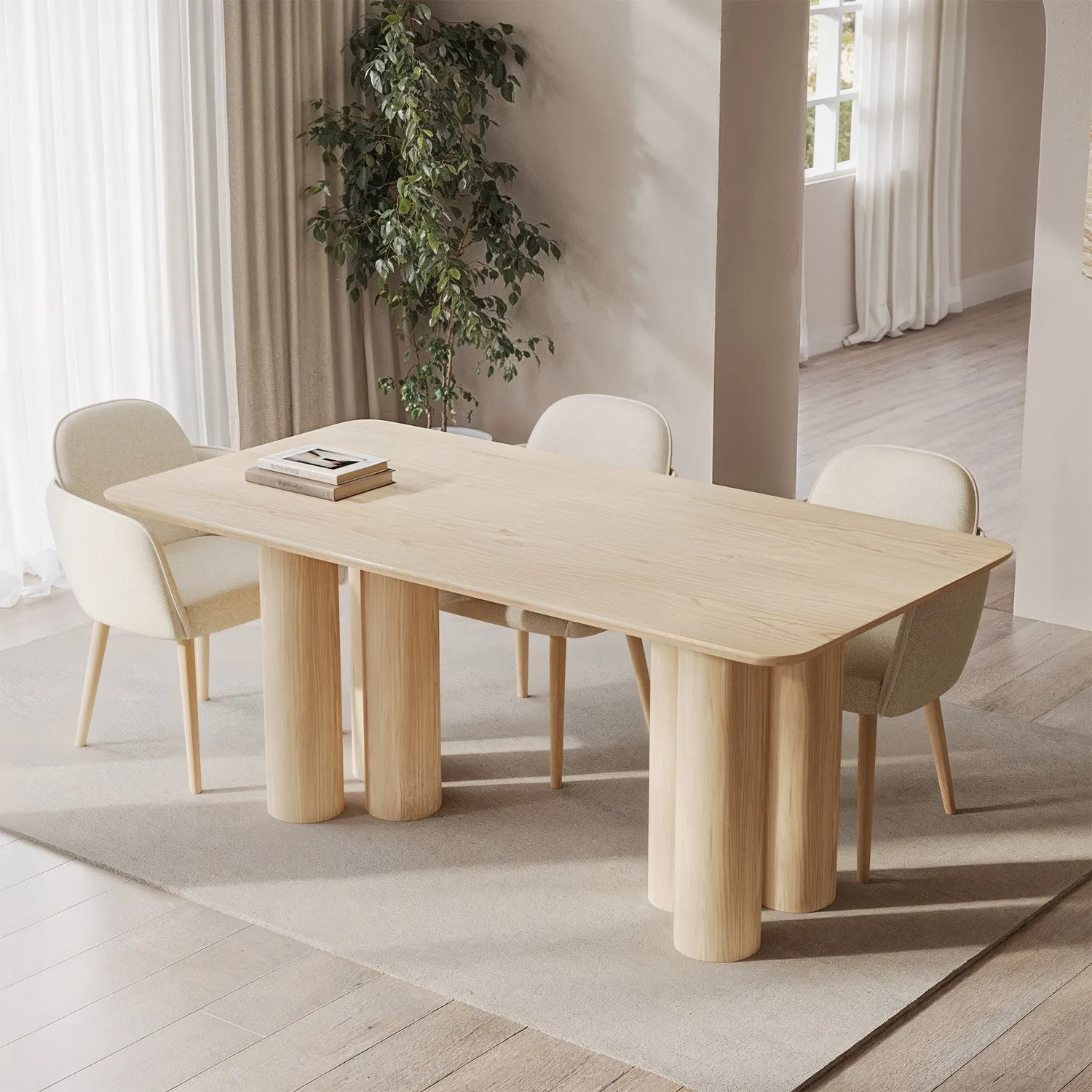Large Dining Table with Pillar Legs - Brown, Oak image
