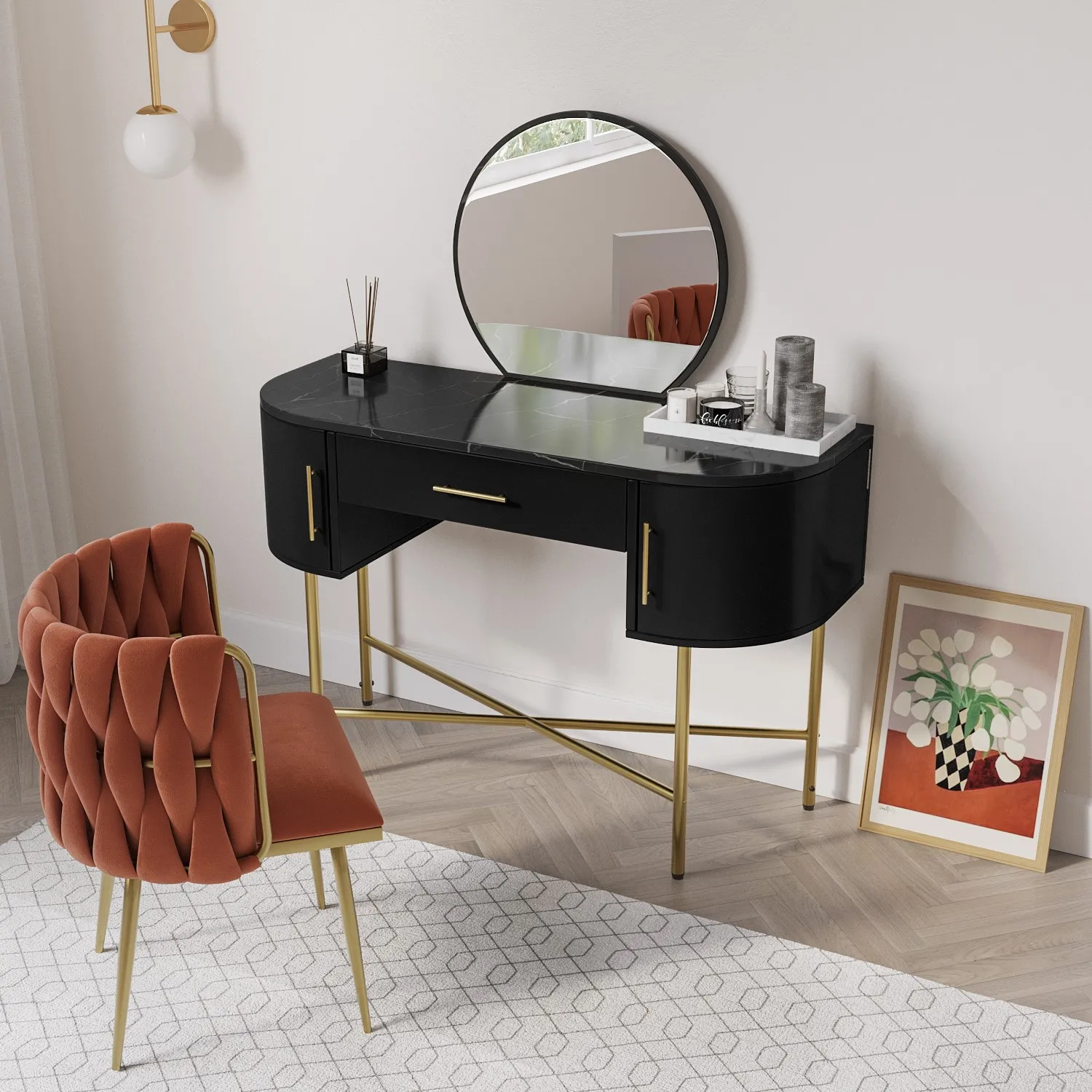Dressing Table with Mirror - Black, Wood