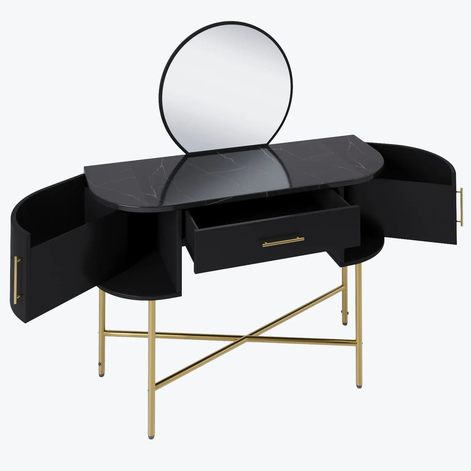 Dressing Table with Mirror - Black, Wood
