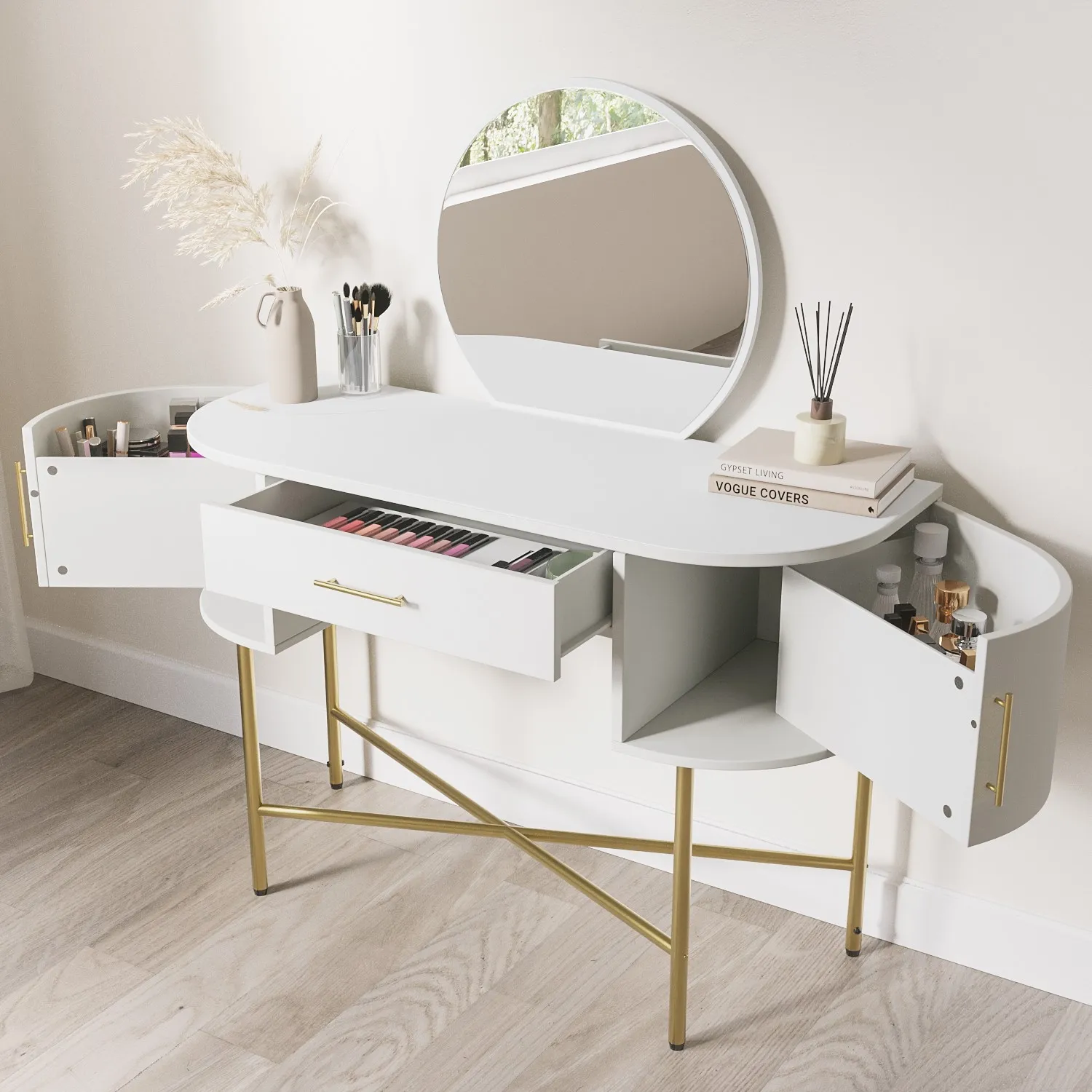 Dressing Table with Mirror - White, Wood