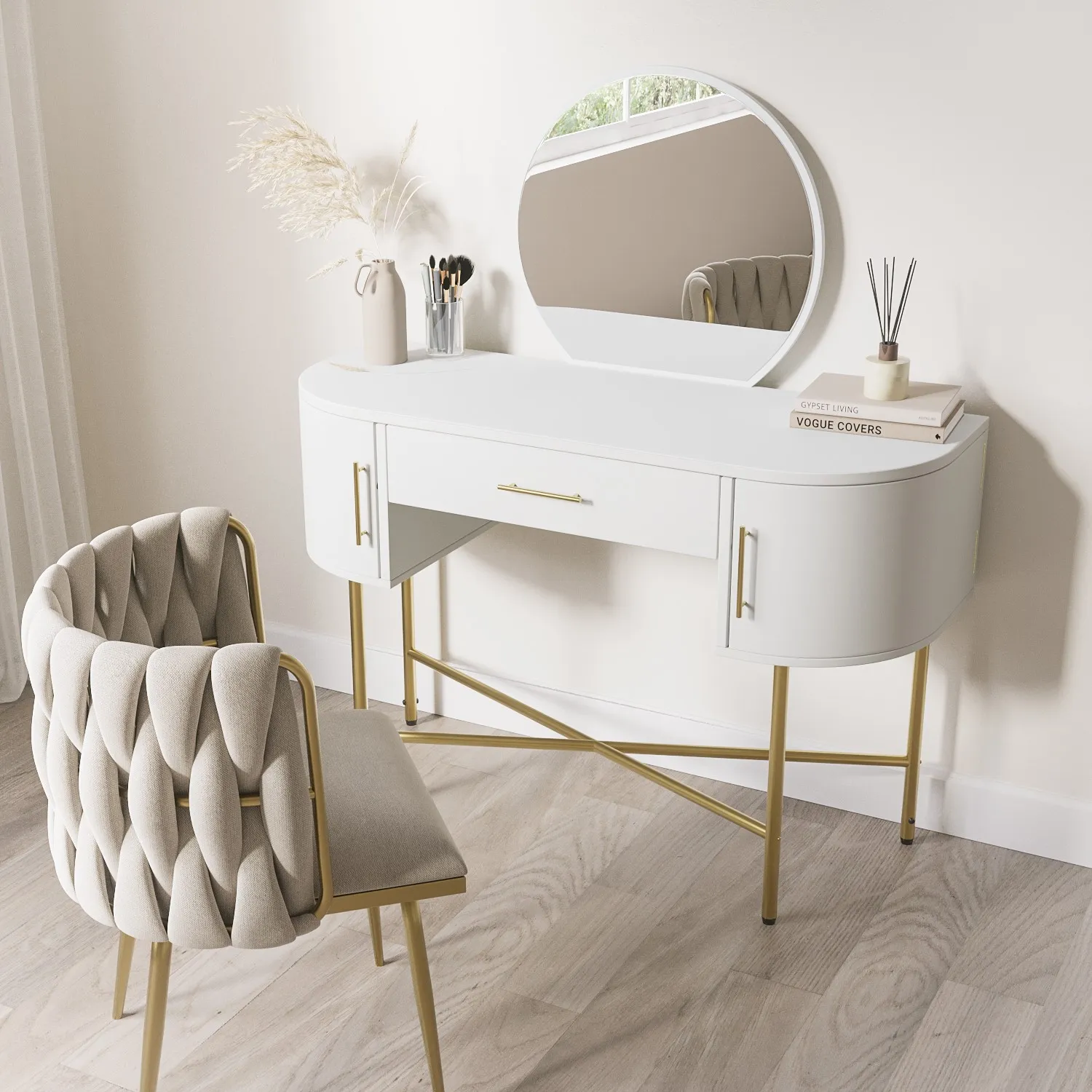 Dressing Table with Mirror - White, Wood