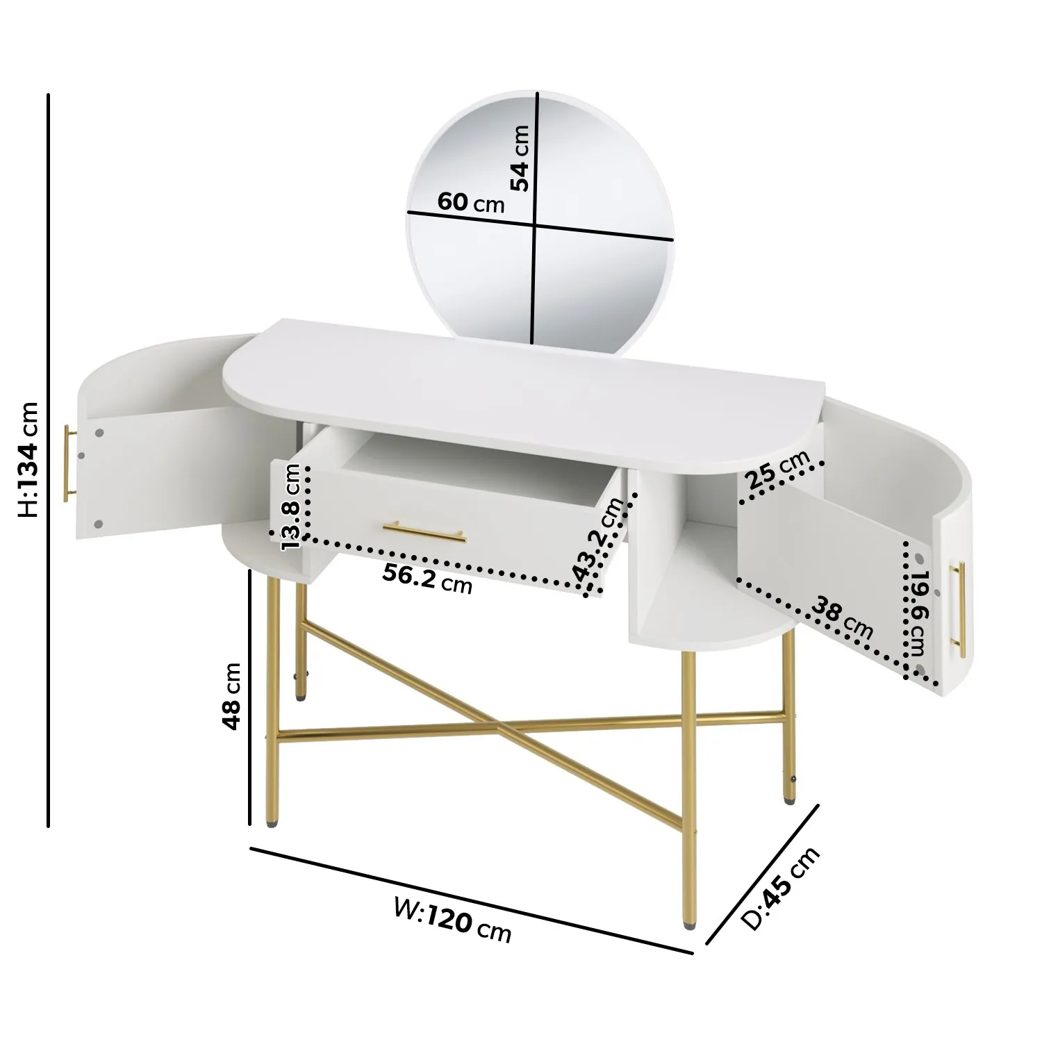 Dressing Table with Mirror - White, Wood