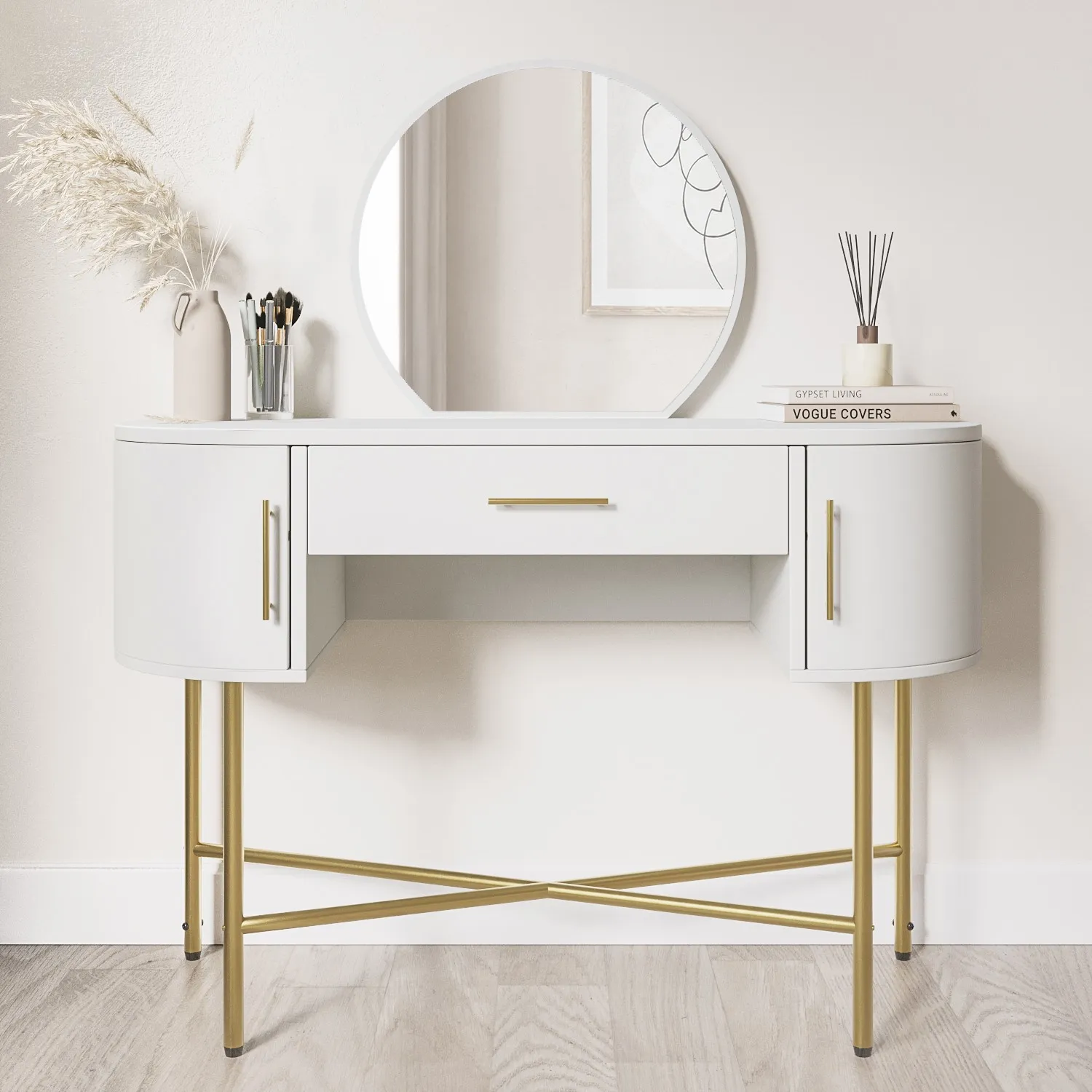 Dressing Table with Mirror - White, Wood