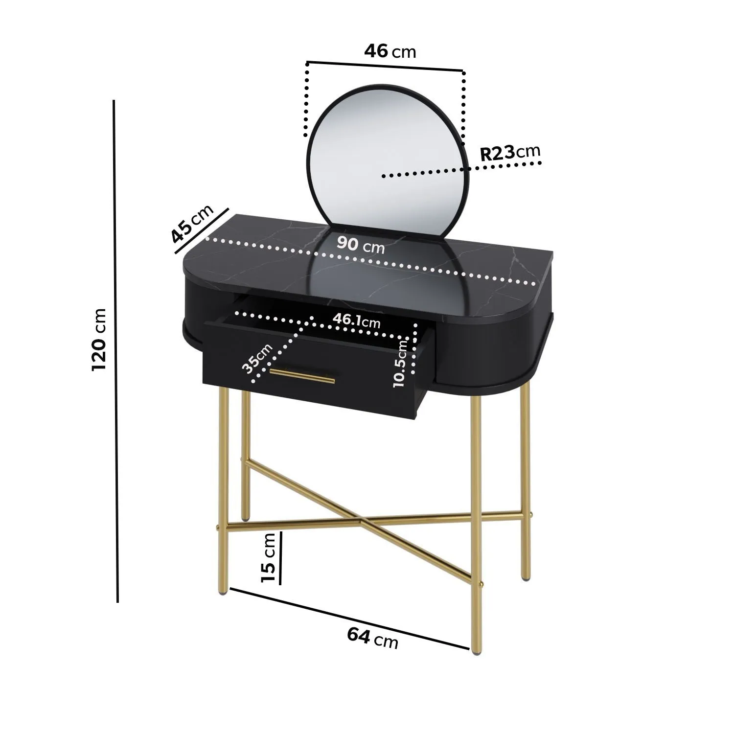 Small Dressing Table with Mirror - Black, Wood