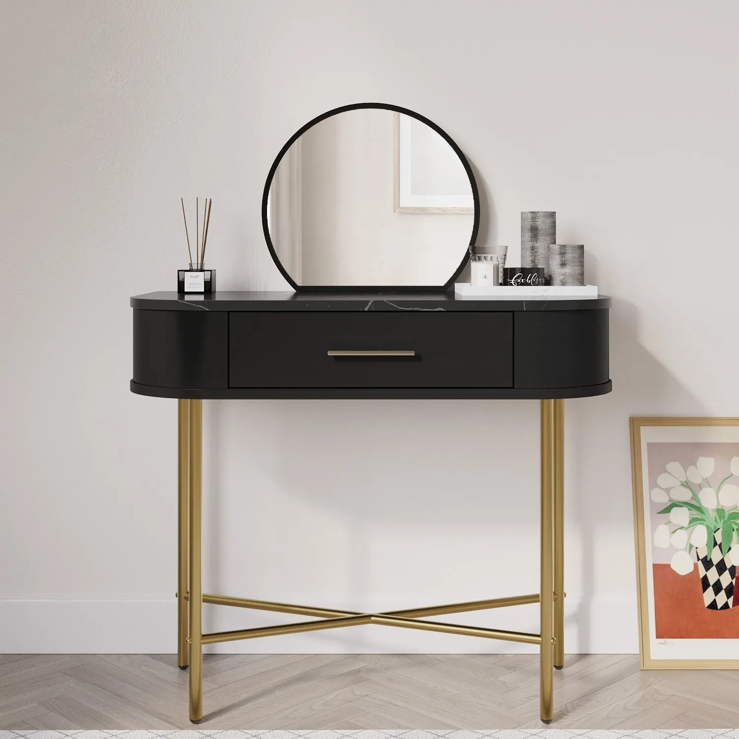 Small Dressing Table with Mirror - Black, Wood image