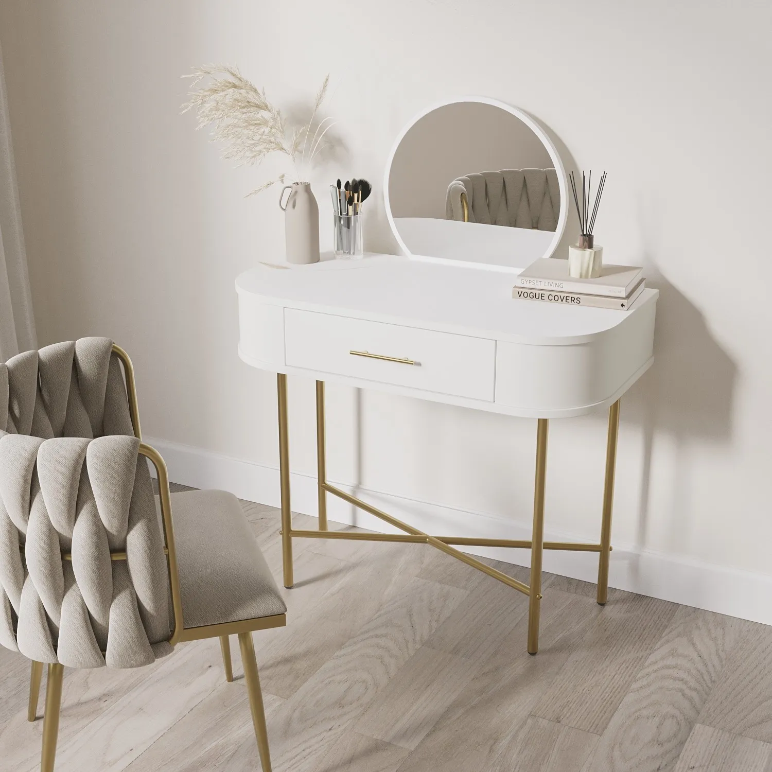 Small Dressing Table with Mirror - White, Wood