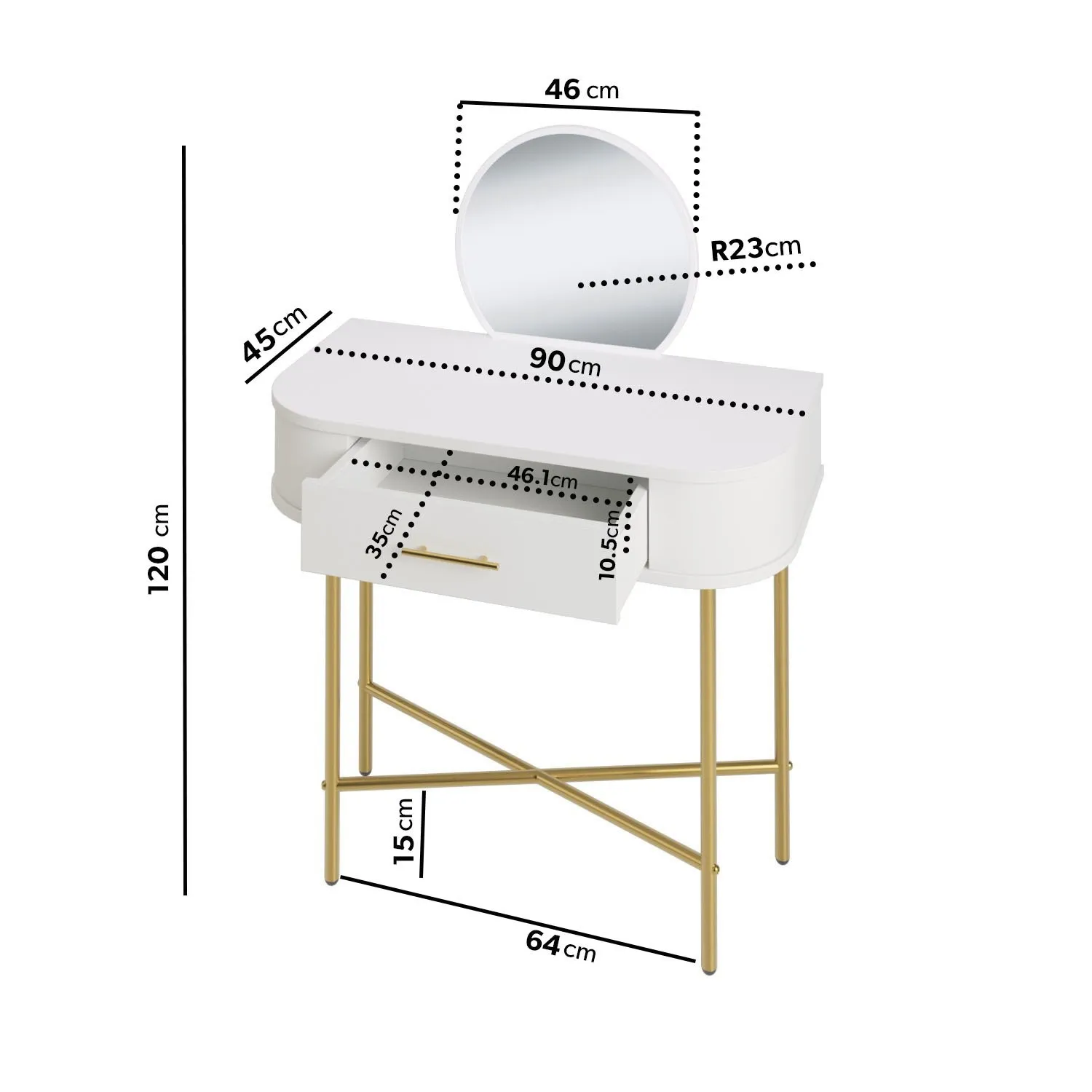 Small Dressing Table with Mirror - White, Wood