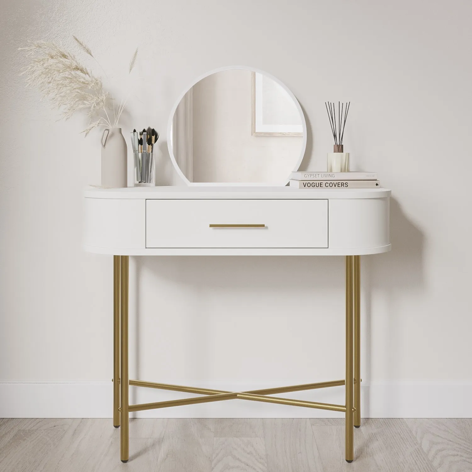 Small Dressing Table with Mirror - White, Wood image
