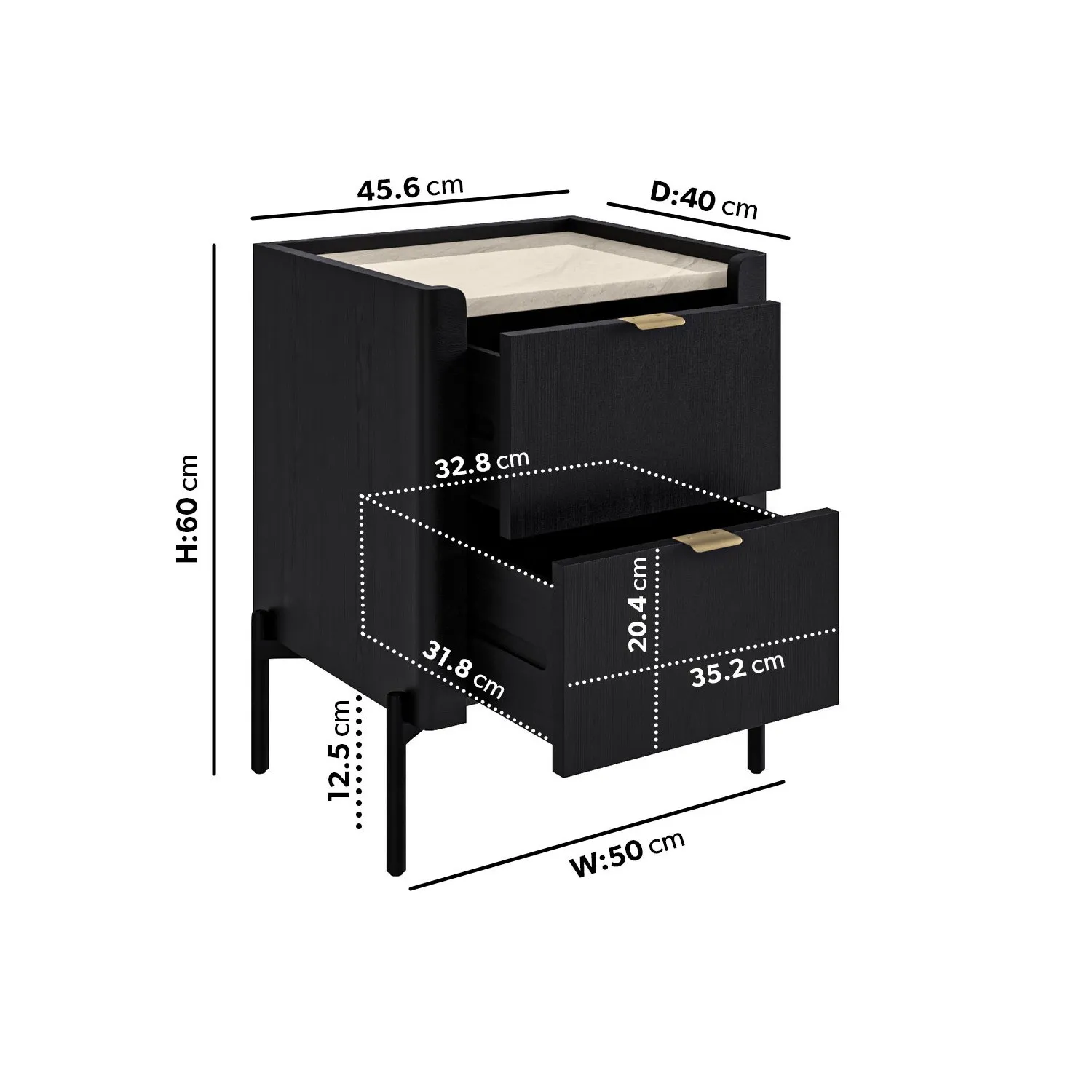 2-Drawer Bedside Table - Black, Oak