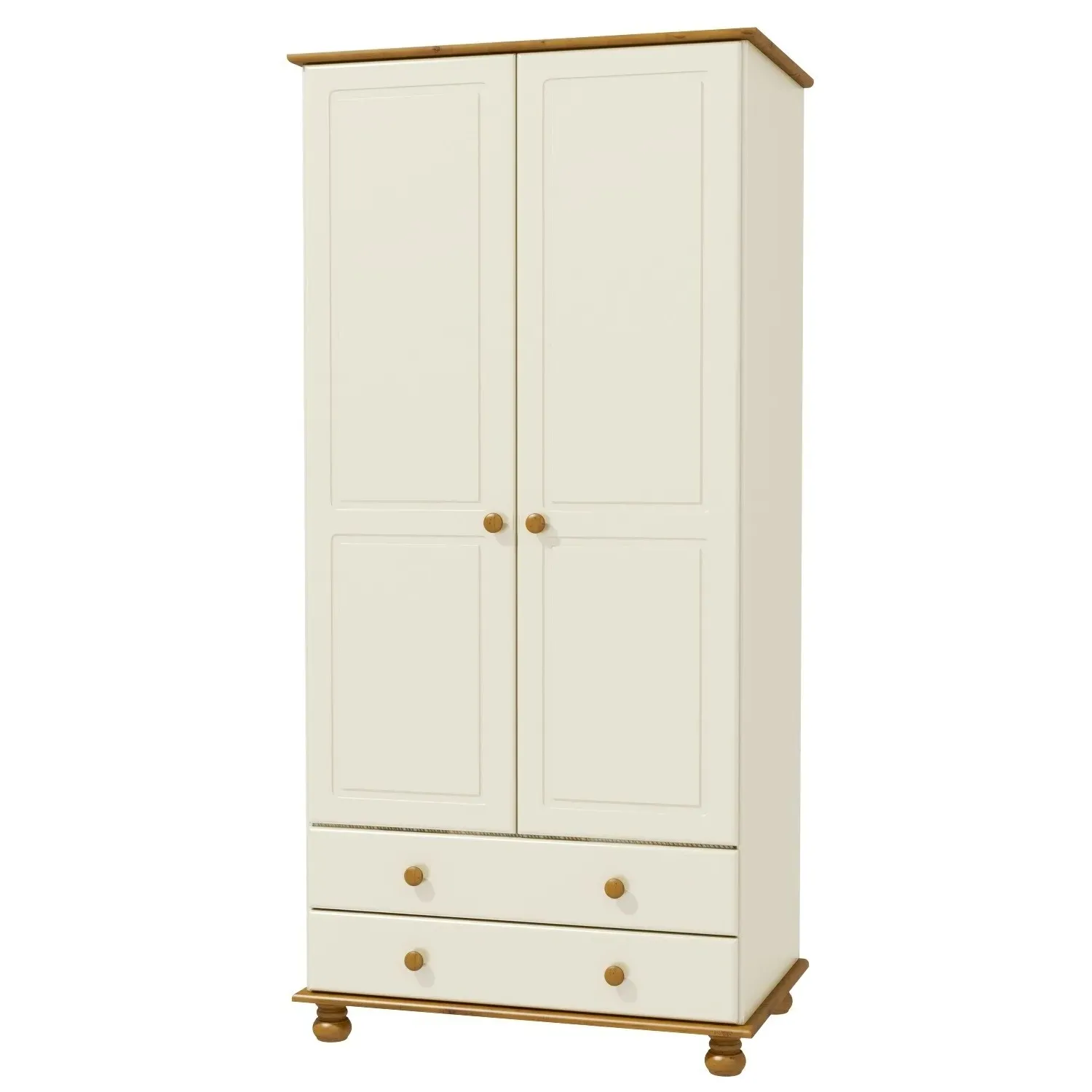 2-Door Double Wardrobe with Drawers - Cream, Pine