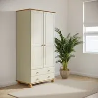 2-Door Double Wardrobe with Drawers - Cream, Pine