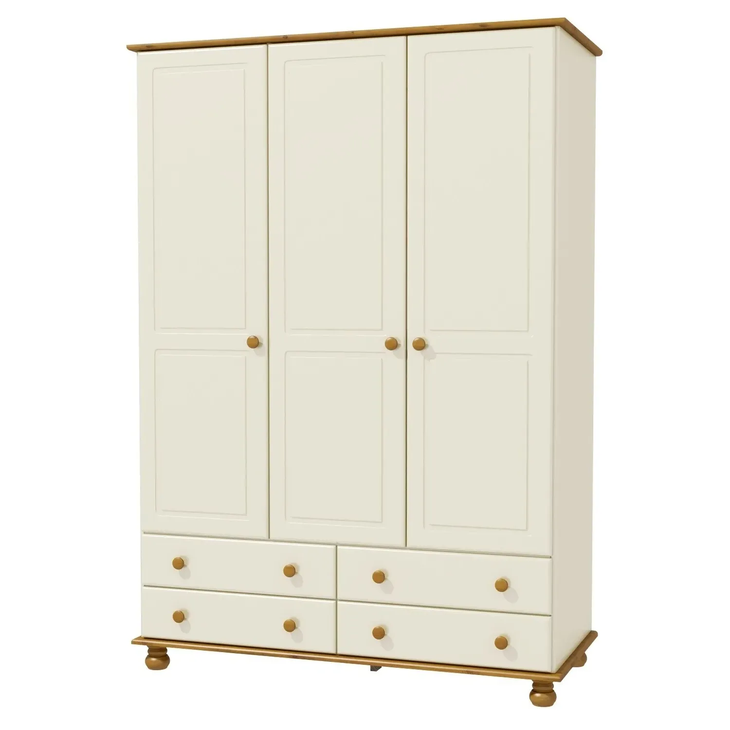 3-Door Triple Wardrobe with Drawers - Cream, Pine