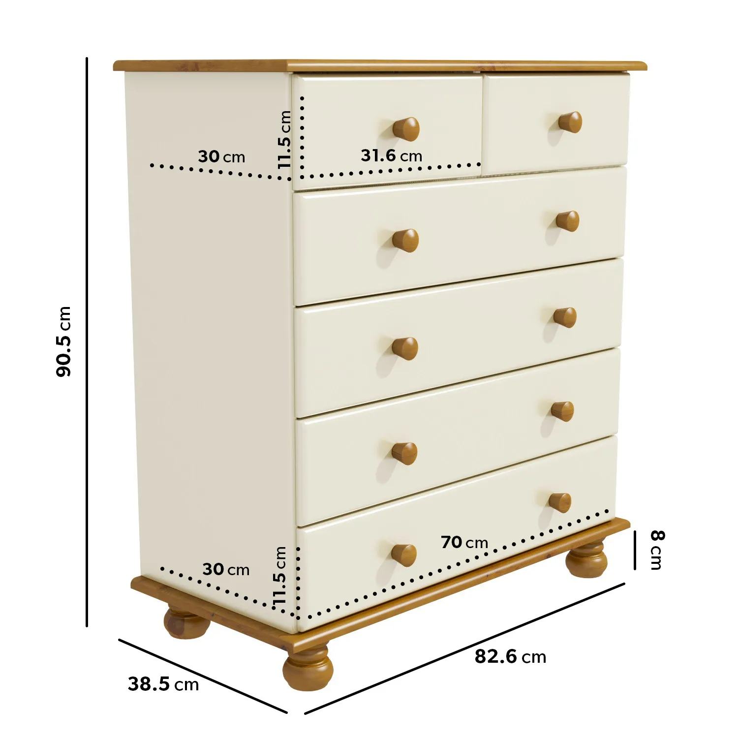 6-Drawer Chest - Cream, Pine