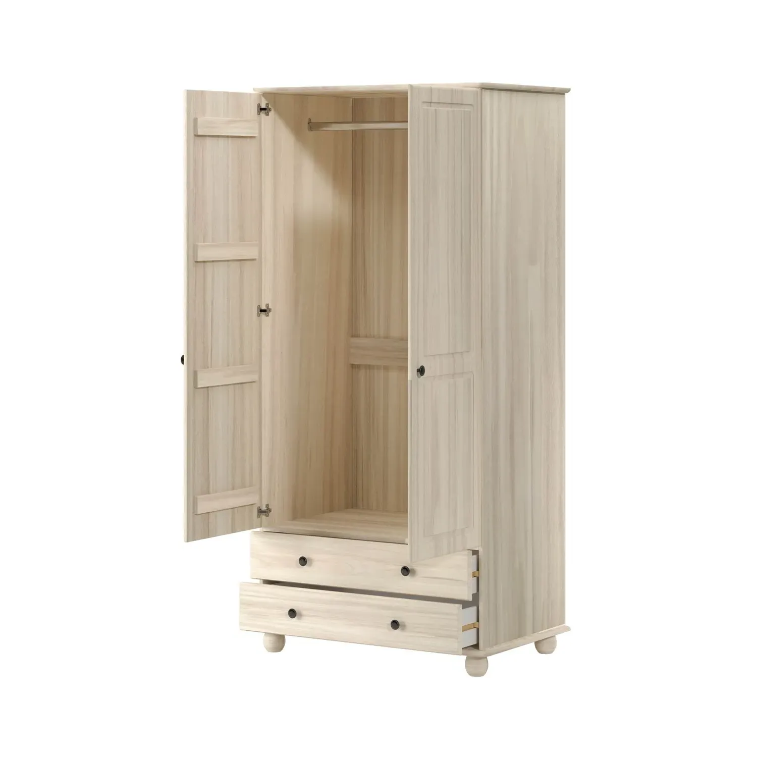2-Door Wardrobe with Drawers - Light Wood, Pine