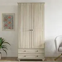 2-Door Wardrobe with Drawers - Light Wood, Pine