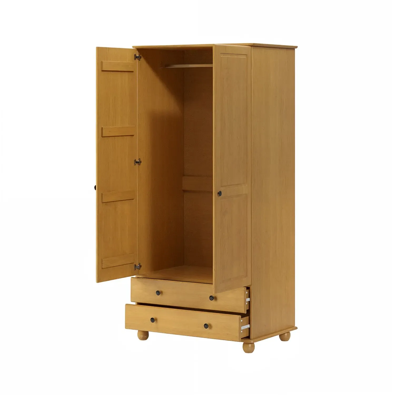2-Door Wardrobe with Drawers - Pine, Solid Wood