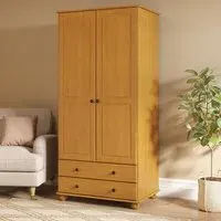 2-Door Wardrobe with Drawers - Pine, Solid Wood