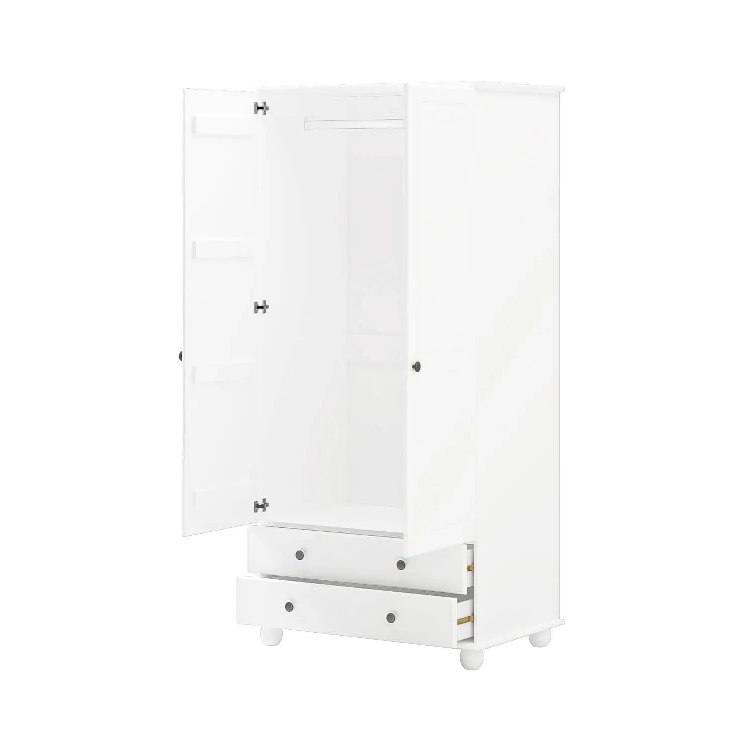 2-Door Wardrobe with Drawers - White, Pine