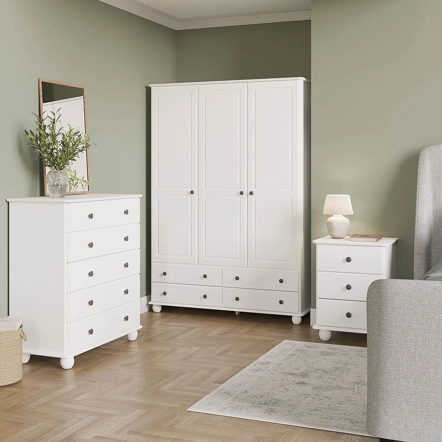 2-Door Wardrobe with Drawers - White, Pine