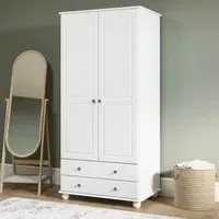 2-Door Wardrobe with Drawers - White, Pine