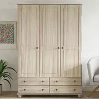3-Door Wardrobe with Drawers - Light Wood, Pine
