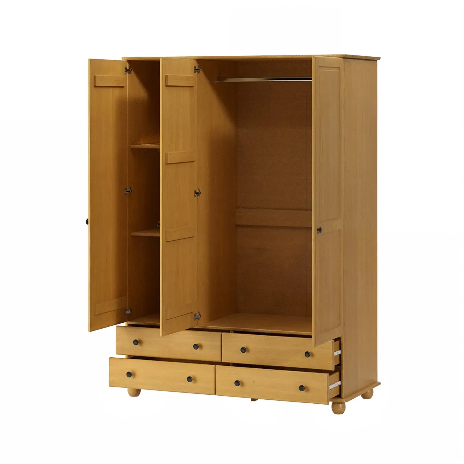 3-Door Wardrobe with Drawers - Pine, Solid Wood