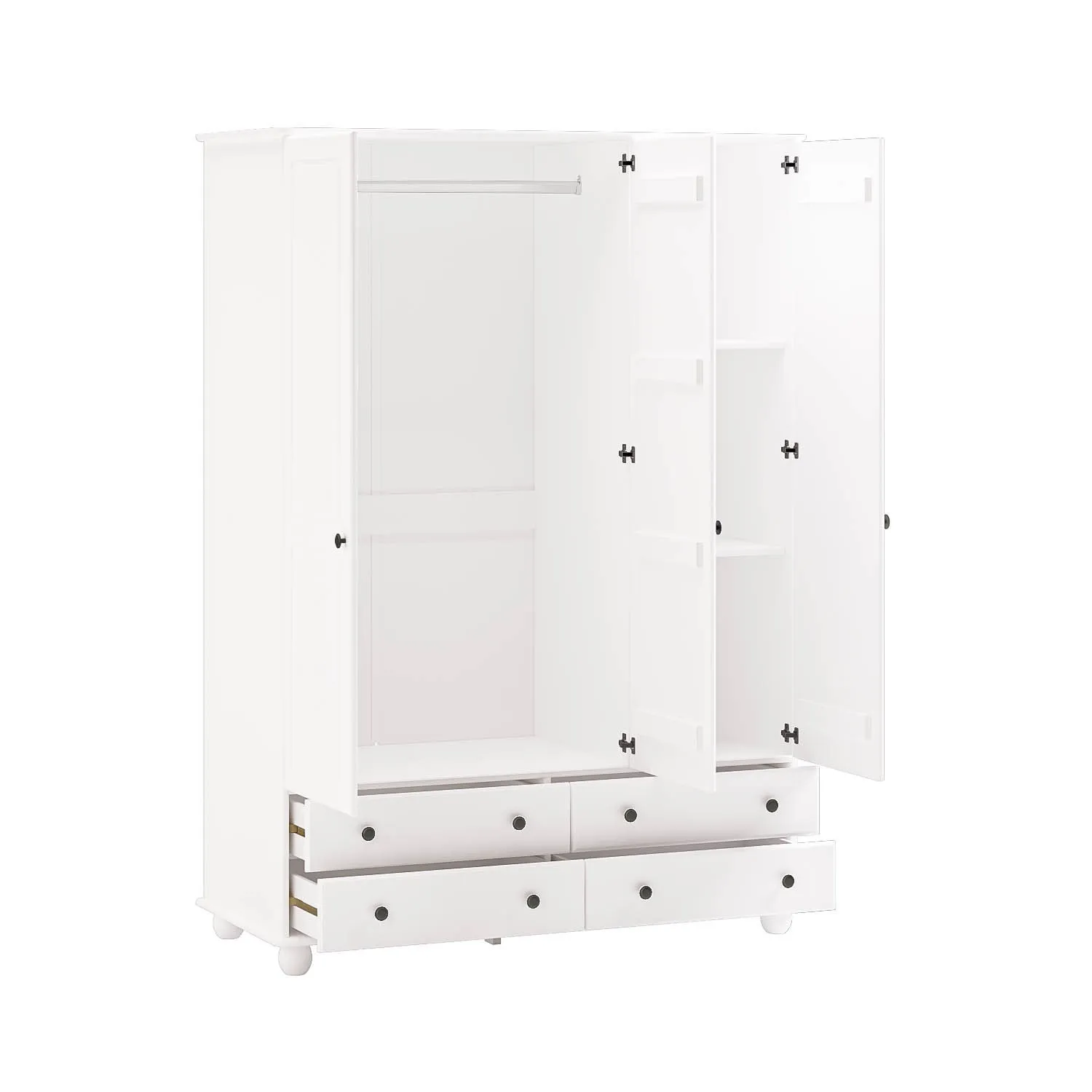 3-Door Wardrobe with Drawers - White, Pine