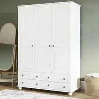 3-Door Wardrobe with Drawers - White, Pine