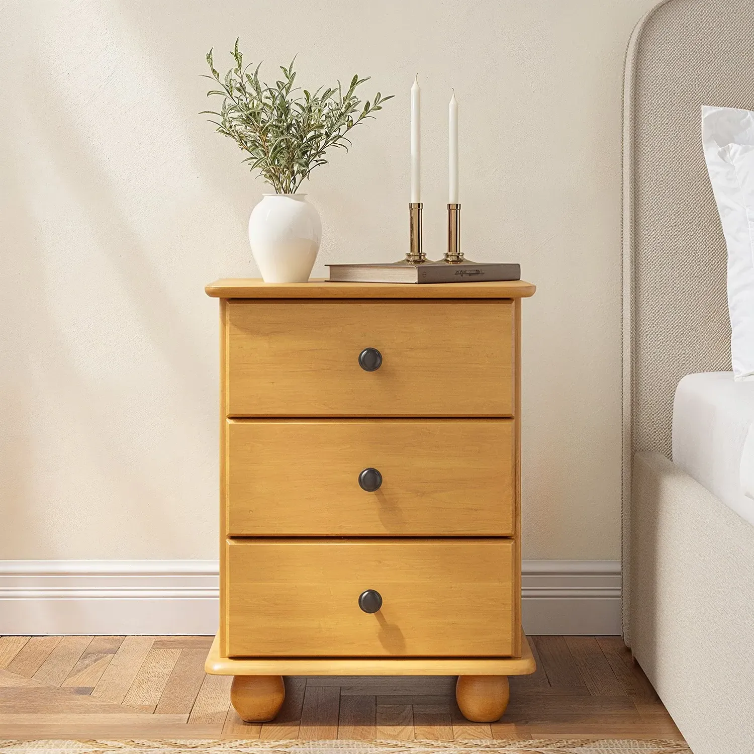 3-Drawer Bedside Table - Brown, Pine image