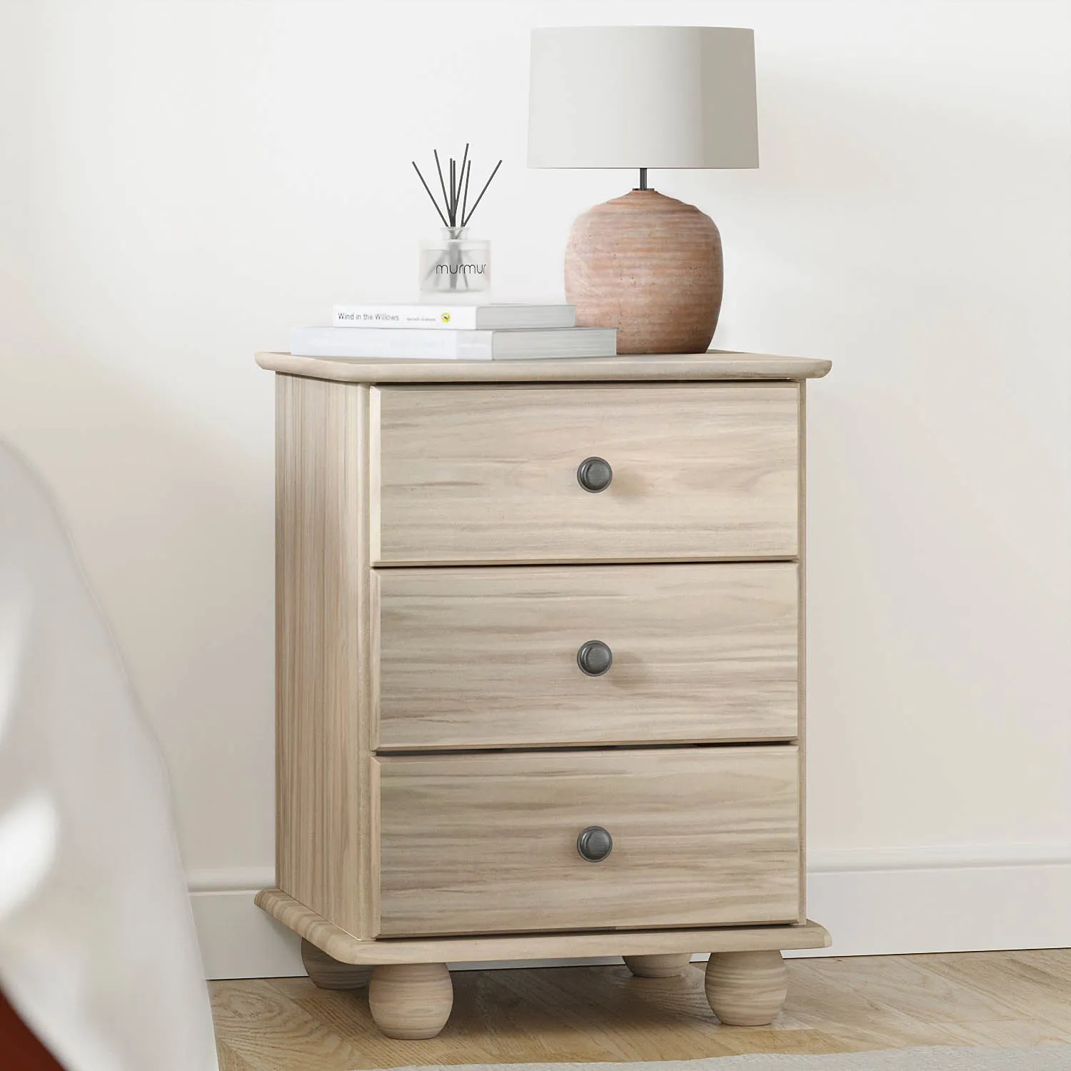 3-Drawer Bedside Table - Light Wood, Pine