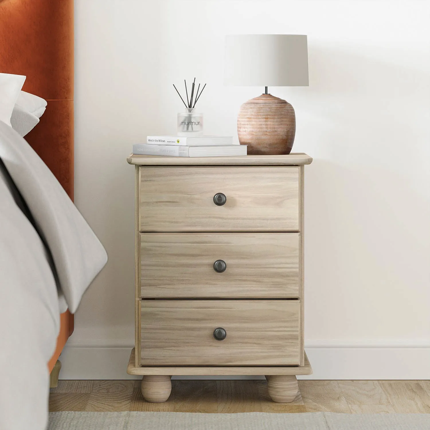 3-Drawer Bedside Table - Light Wood, Pine image