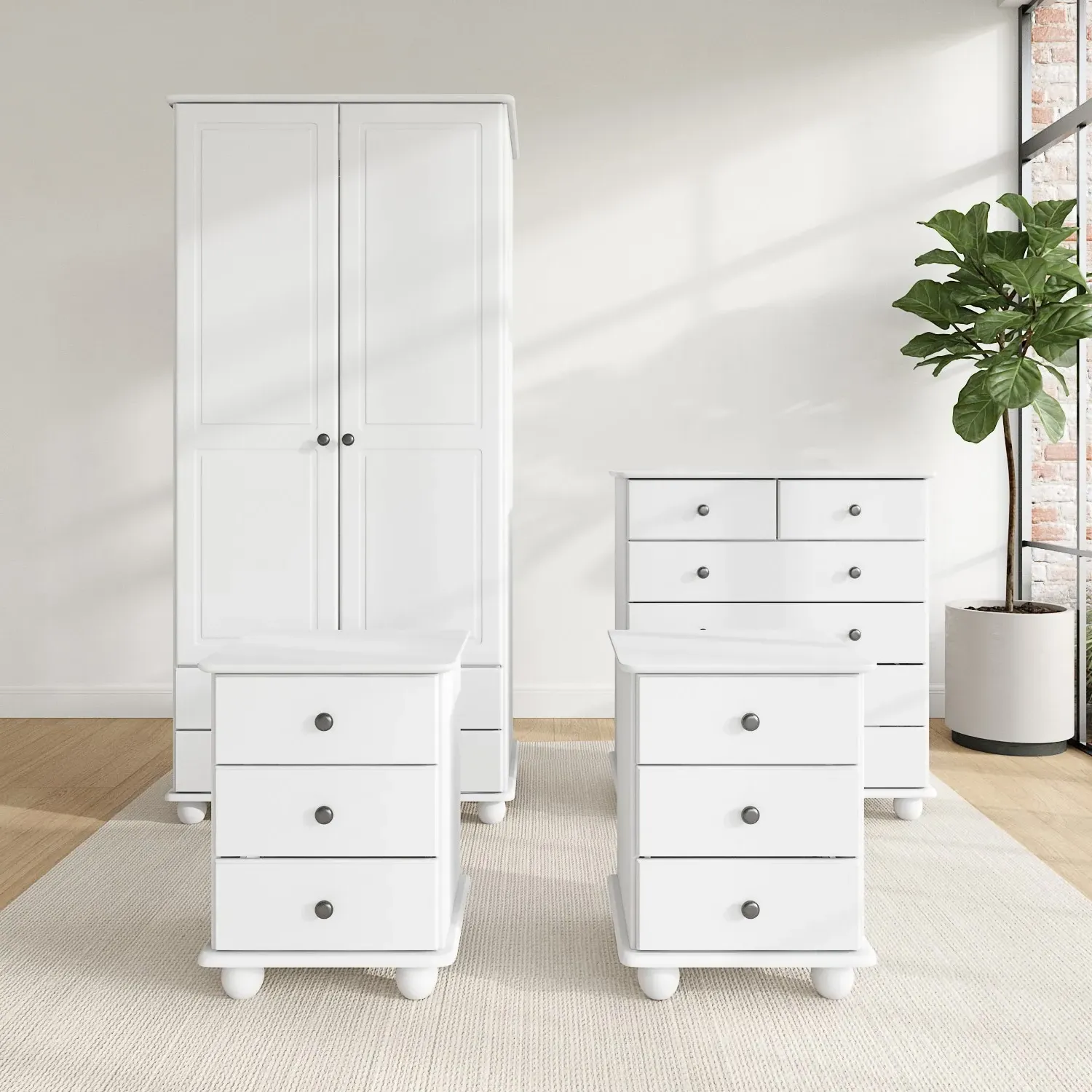 4-Piece Bedroom Furniture Set - White, Pine image