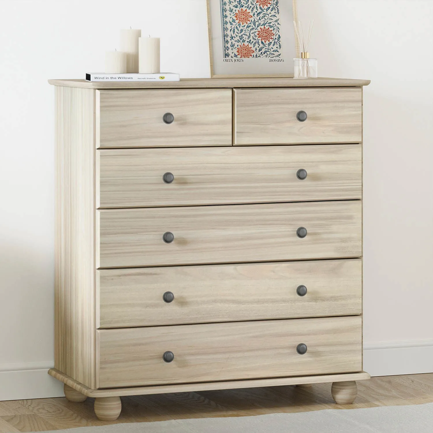 6-Drawer Chest with Wash Finish - Light Wood
