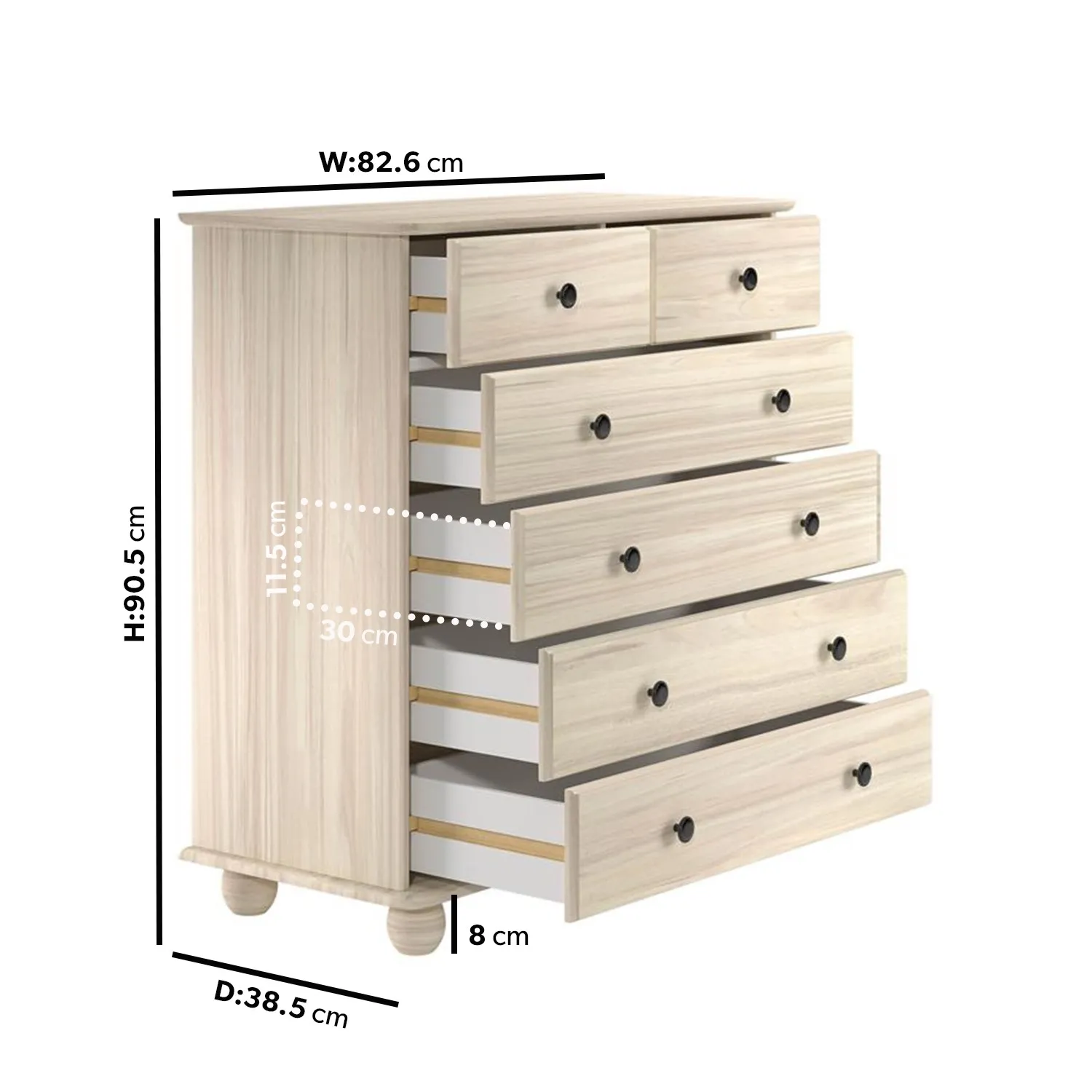 6-Drawer Chest with Wash Finish - Light Wood