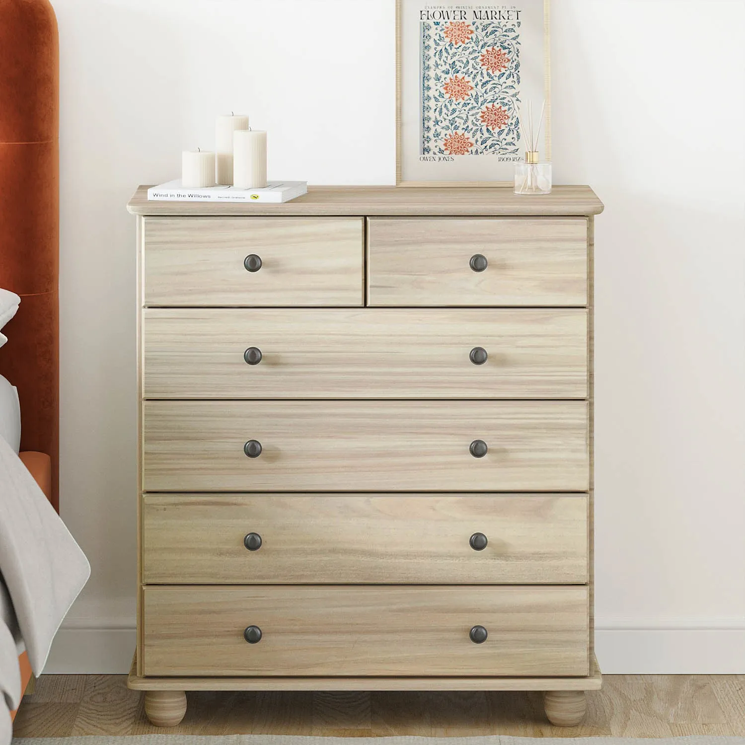 6-Drawer Chest with Wash Finish - Light Wood