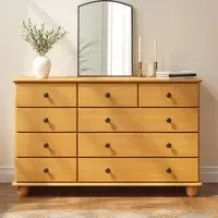 Wide 9-Drawer Chest of Drawers - Brown, Pine
