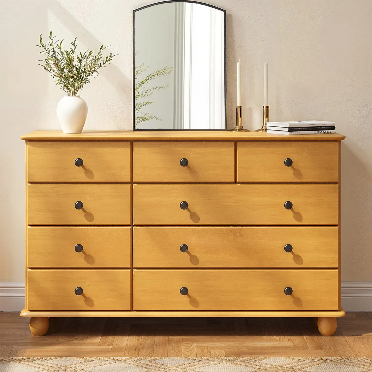 Wide 9-Drawer Chest of Drawers - Brown, Pine image