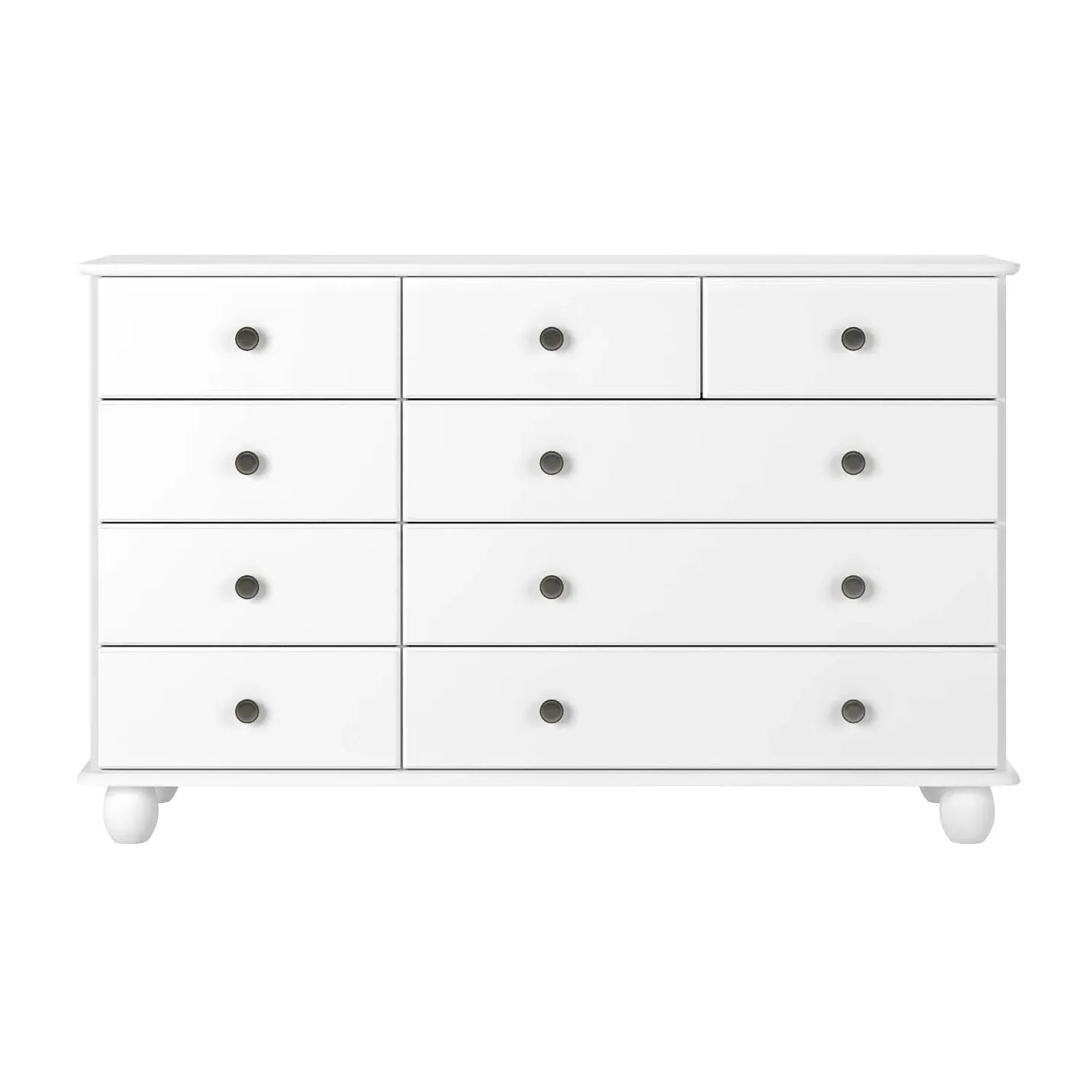 Wide 9-Drawer Chest - White, Pine Wood