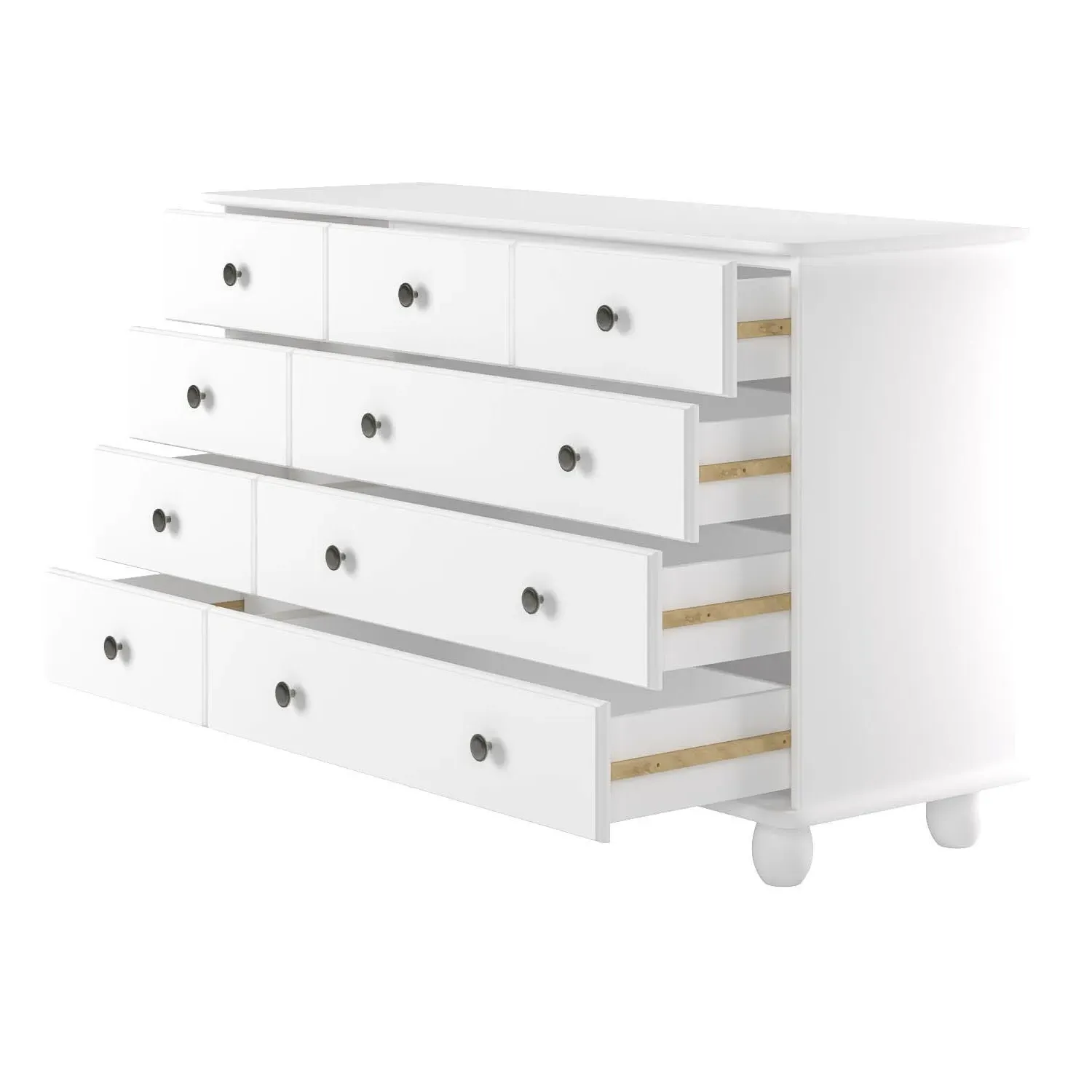 Wide 9-Drawer Chest - White, Pine Wood