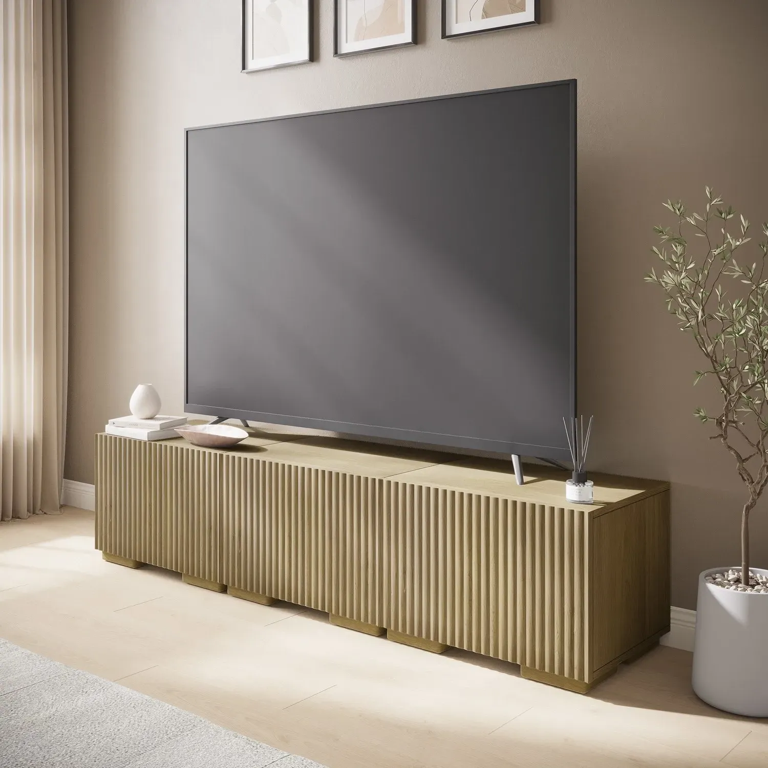Floating TV Stand with Storage - Brown, Oak