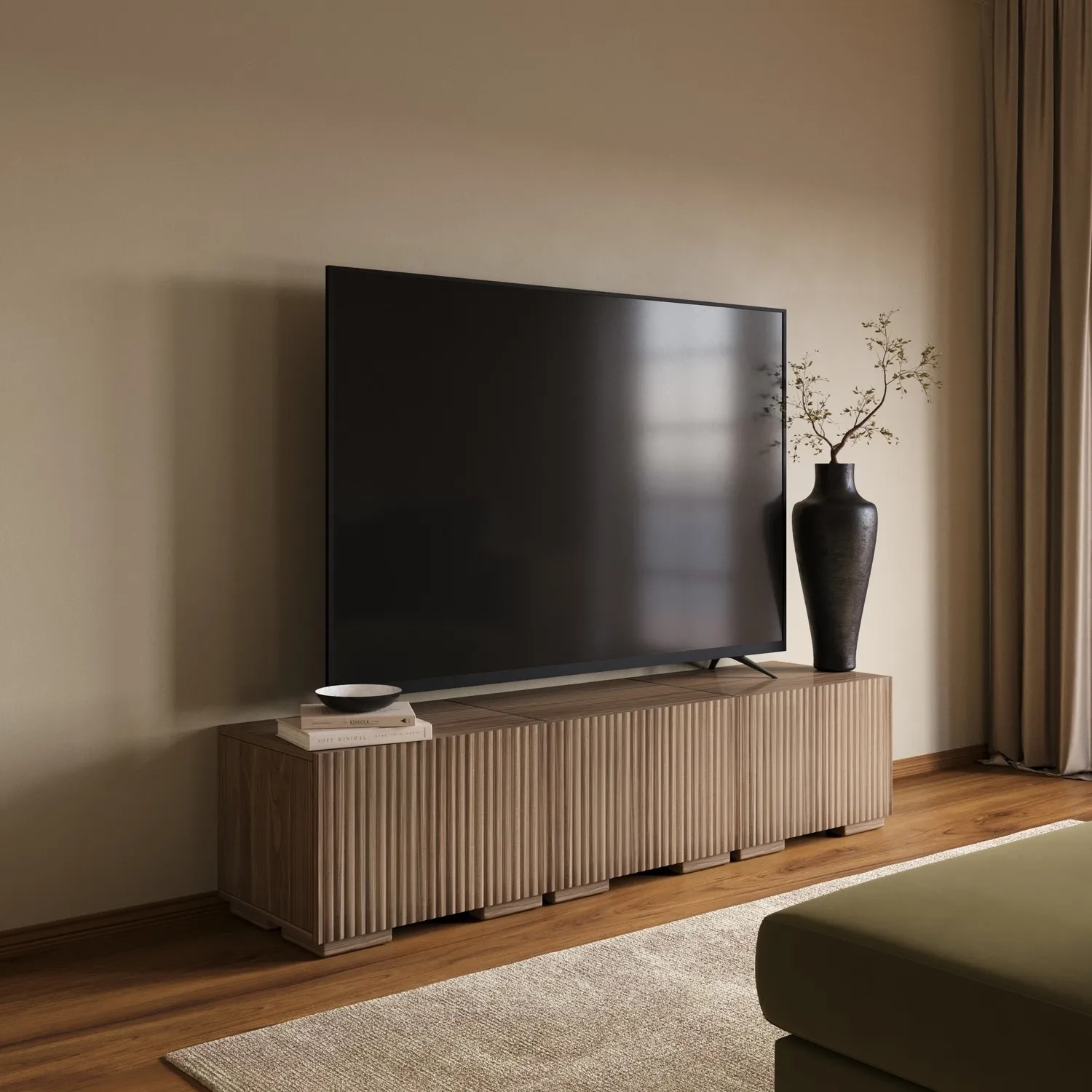 Floating TV Stand with Storage - Walnut, MDF